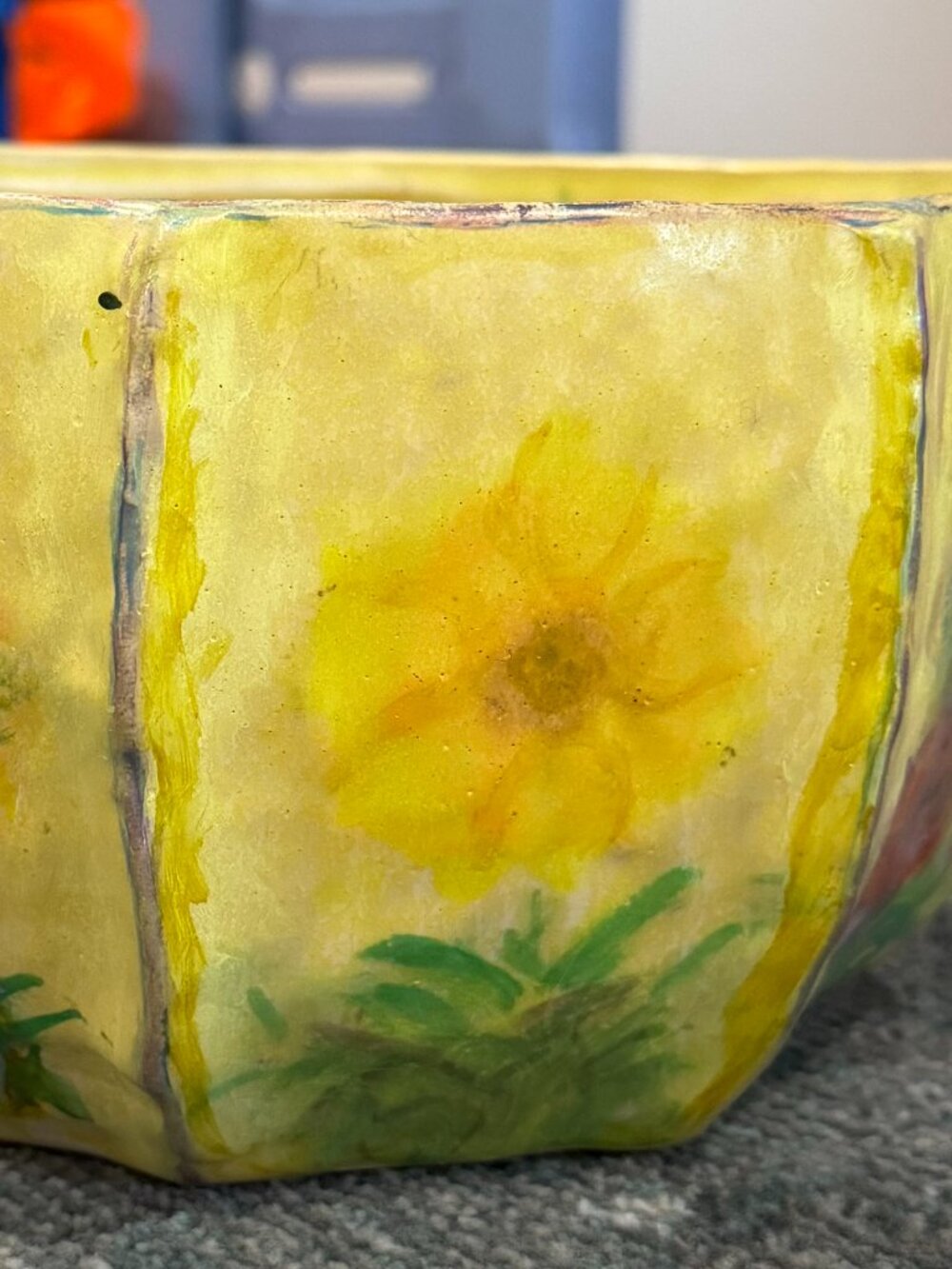 🌺OOAK Hand Painted Floral Meadow Stoneware Planter Bowl🌸🌺 - Picture 4 of 16